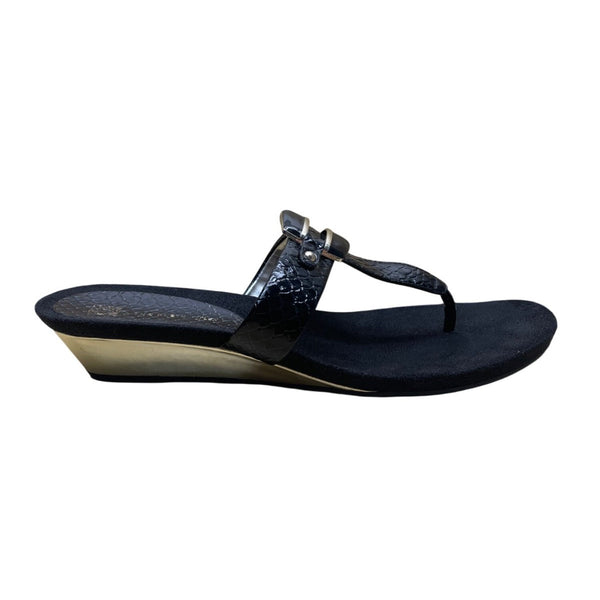 Anne Klein Women’s Black Embossed Strap Wedge Sandals Akita Size 10M