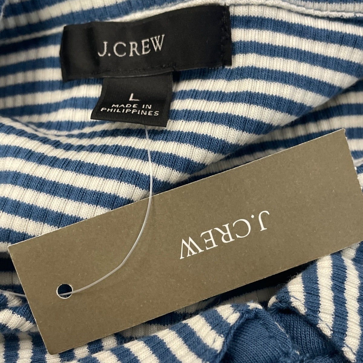J.Crew Womens Blue & White Striped Collared Short Sleeve Polo Shirt Size L - New