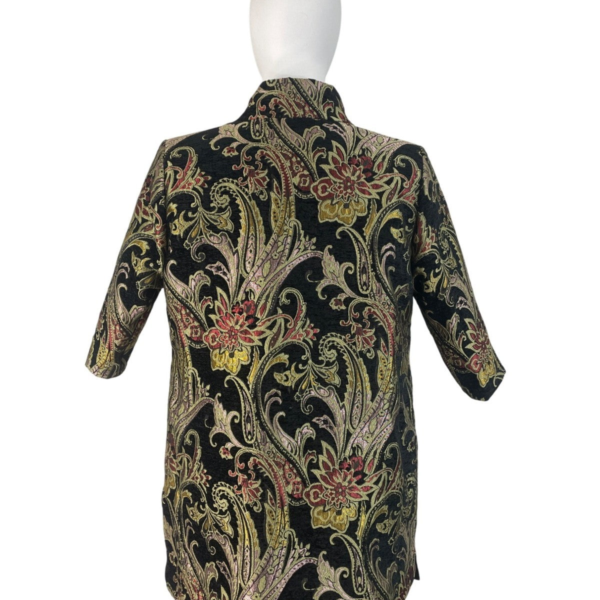Floral Embroidered Open Jacket Womens Multicolor Brocade 3/4 Sleeve