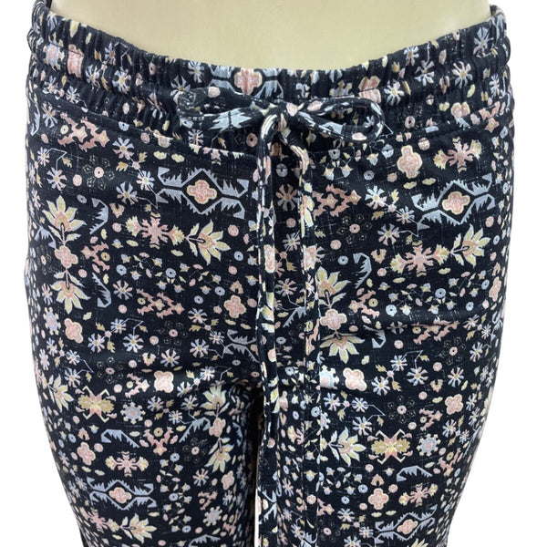 Muk Luks 3-Piece Black Open Cardigan T-Shirt & Floral Pant Lounge Set Sz S - New