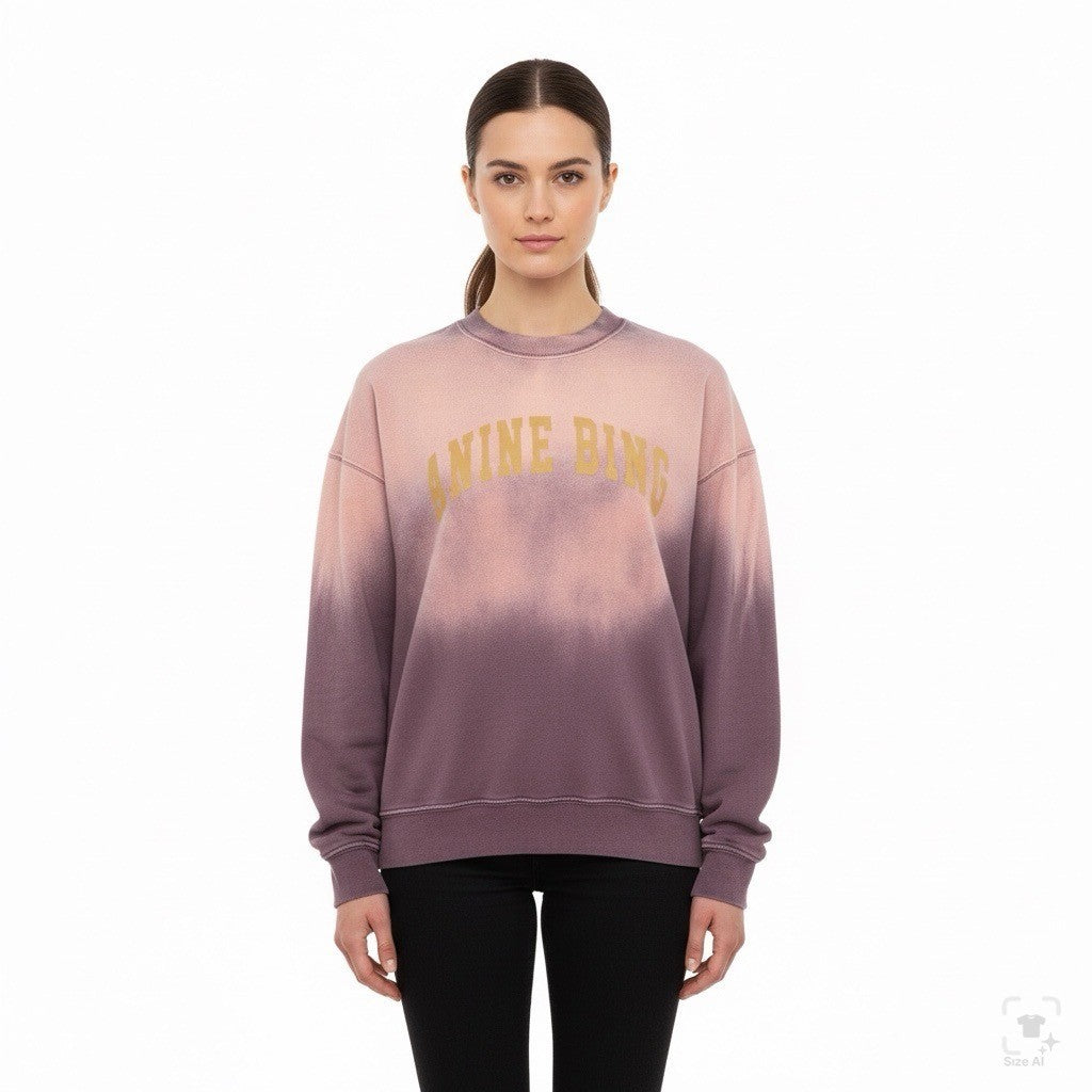 Anine Bing Womens Pink Ombre Sweatshirt Graphic Casual Crewneck Sz M