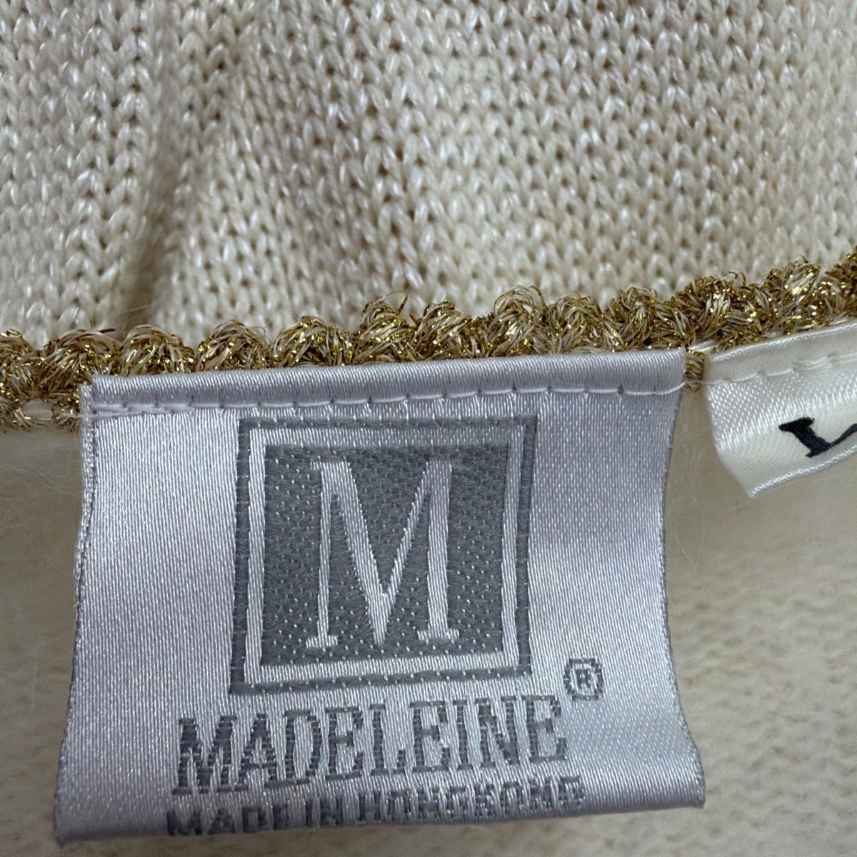 Vintage Madeleine Womens Ivory Embellished Cardigan Long Sleeve Open Front Sz L