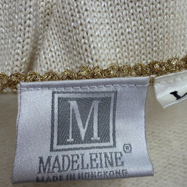 Vintage Madeleine Womens Ivory Embellished Cardigan Long Sleeve Open Front Sz L