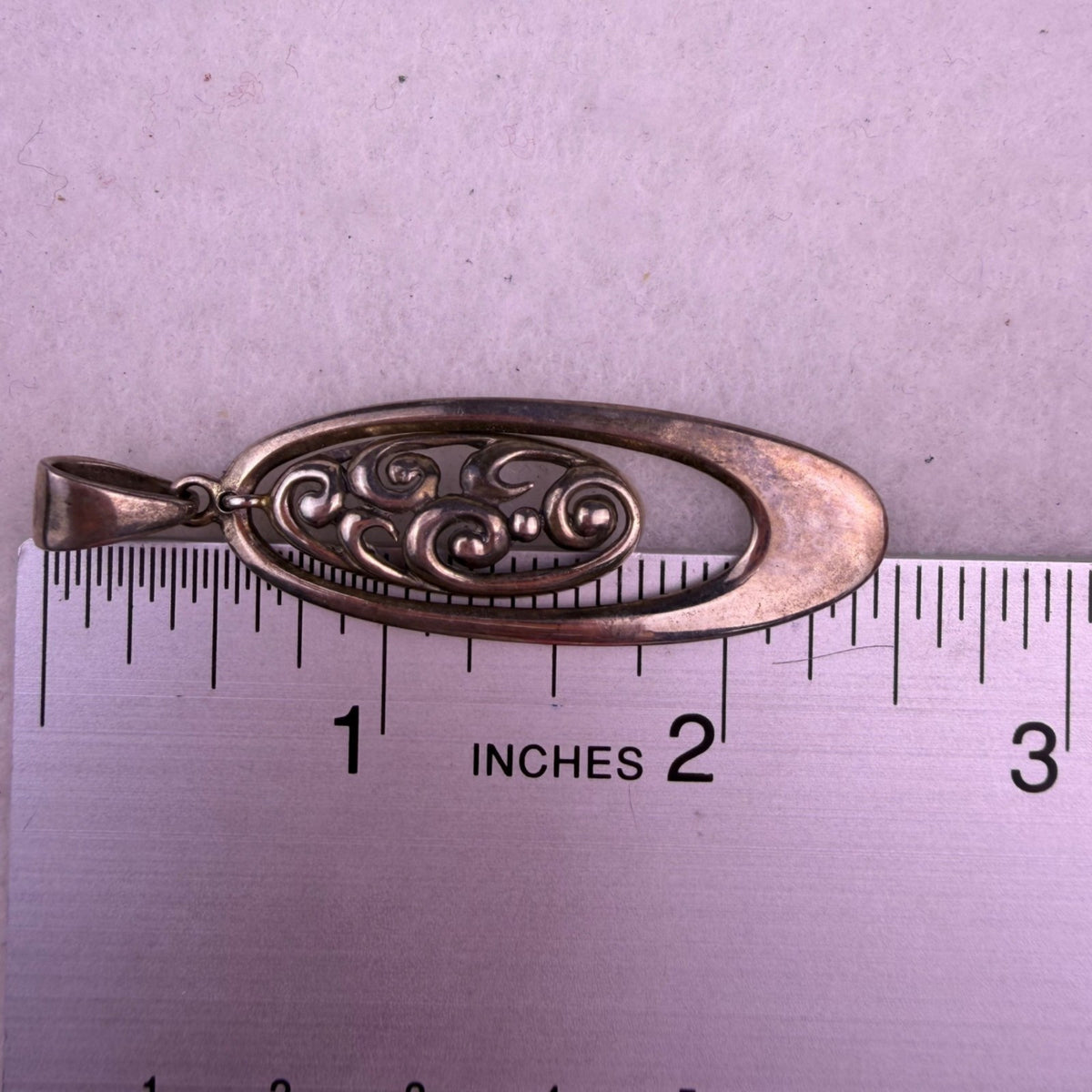 Oval Italian Sterling Silver Pendant 925 Intricate Filigree Wave Patter