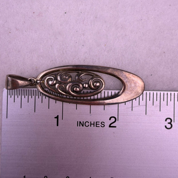 Oval Italian Sterling Silver Pendant 925 Intricate Filigree Wave Patter