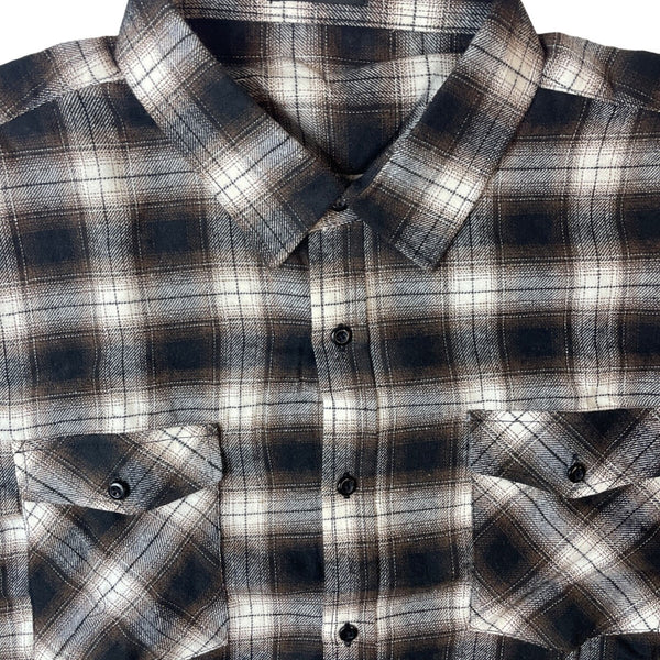 Men's Brown Plaid Button Up Long Sleeve Shirt Sz XXL