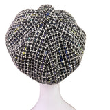 Nine West Womens Black Wool Newsboy Cap Button Tweed OS