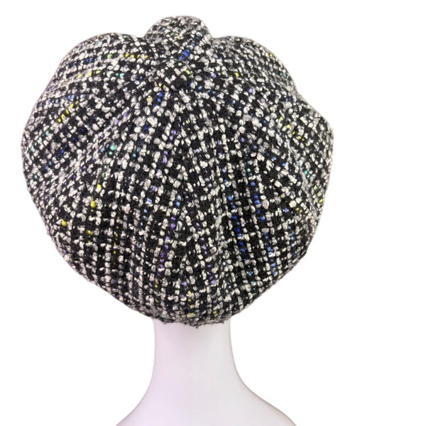 Nine West Womens Black Wool Newsboy Cap Button Tweed OS