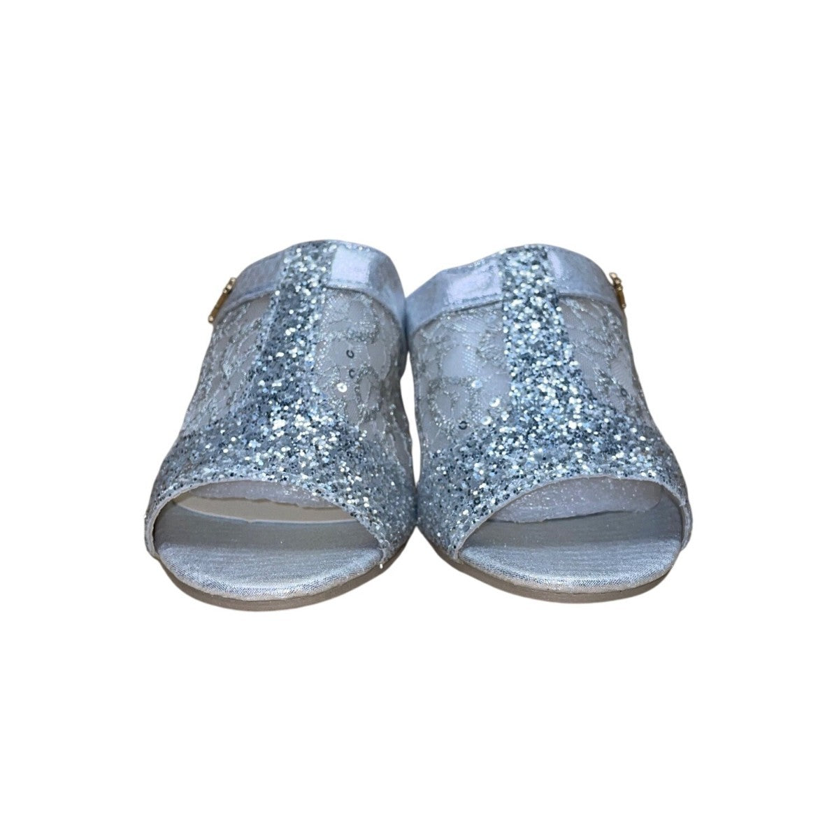 FashionShoes Women’s Silver Glitter Mesh Chic Slip-On Open-Toe Block Heel Sz 37