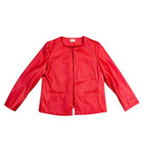 Chicos Red Quilted Faux Leather Jacket Open Front Diamond Stitching Women Sz1
