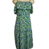 Hit Women's Green Floral Print Midi Loupette Sleeveless Dress Sz M