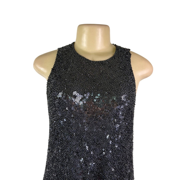 Carmen Marc Valvo Womens Black Silk Sequin Sleeveless Dress Size 10