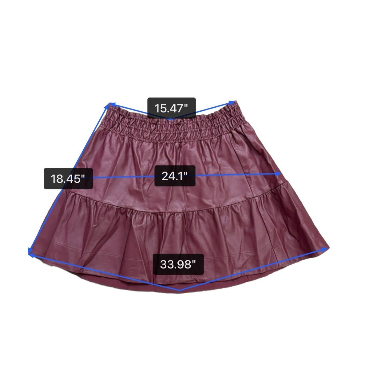 Anthropologie Womens Burgundy Coated Faux Leather Tiered Mini Skirt L