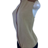 Lauren Ralph Lauren Womens Beige Sleeveless Vest With Faux Leather Trim Size XL