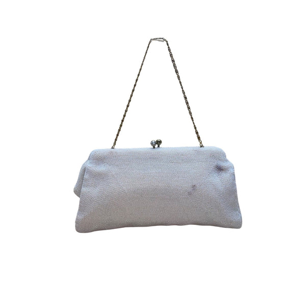 La Regale Women’s Ivory Beaded Floral Detail Evening Bag W/ Chain Strap