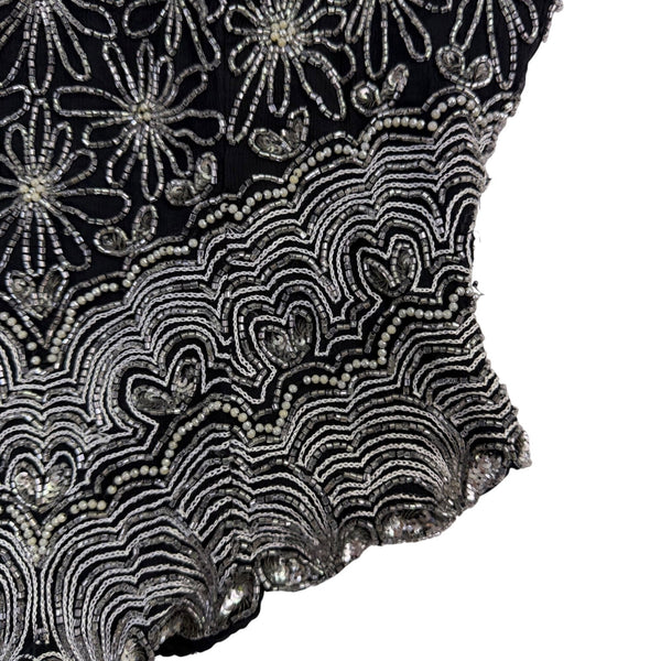 Papell Boutique Womens Black Silk Beaded Halter Top Evening Wear Size M