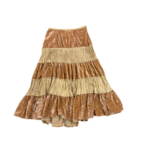 Edward Womens Brown/Beige Bohemian Tiered Midi Skirt Elastic Waist Size 4