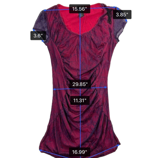 Custo Barcelona Womens Red & Purple Mesh Lace Fitted Ruched Dress Size 4