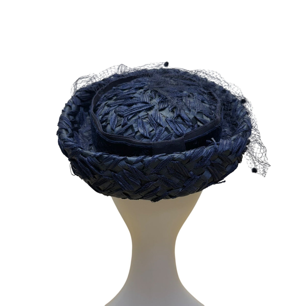 Valerie Modes Womens Navy Woven Straw Hat With Veil Vintage Elegant Accessory