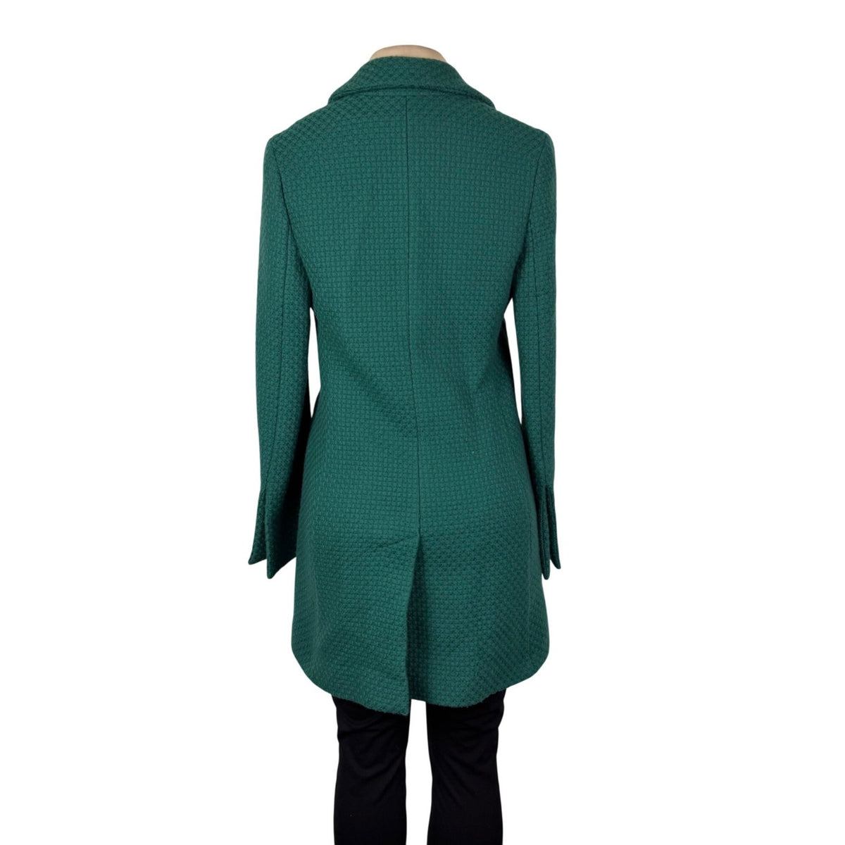 Kristina Ti Green Waffle Coat With Satin Ribbon Tie Waist Made In Italy Size M
