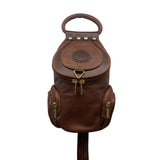 Giaccomo Men’s Brown Leather With Brass Zippers Crossbody Sling Backpack