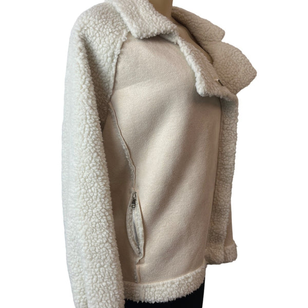 Classic Fashion Collection Women's White Lined Teddy Jacket Sz M