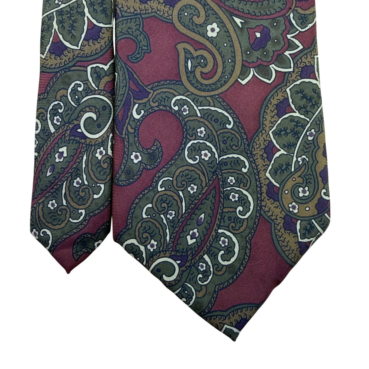 Christian D Mens Burgundy Green Paisley Silk Tie Fabric Woven Italy Made USA
