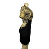 Joryaxuan Black & Gold Embroidered Sheath Dress Short Sleeve Mesh Detail Sz M
