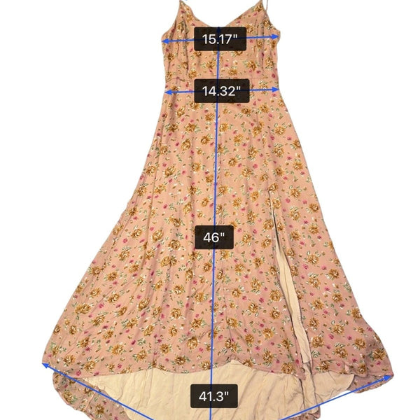 Line & Dot Womens Pink Floral Midi Dress With Spaghetti Straps & Side Slit Sz M