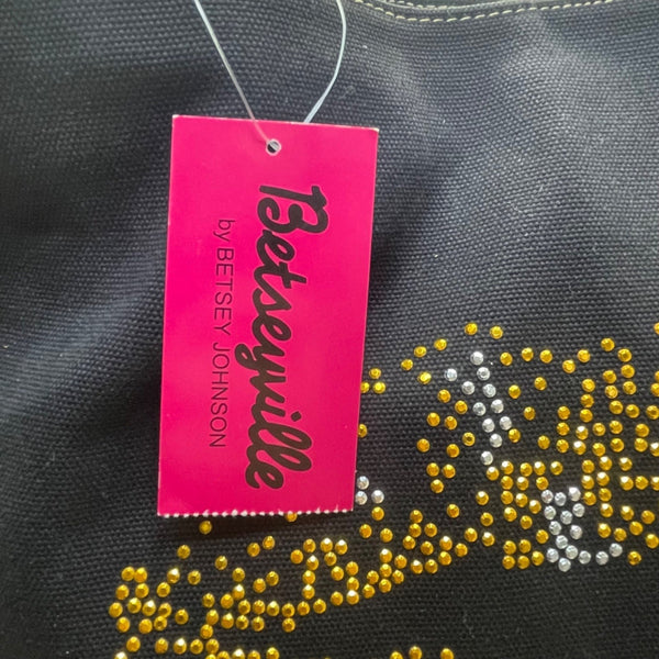 Betseyville Women’s Black Canvas & Gold-Toned Blingin Lips Rhinestone Tote Bag