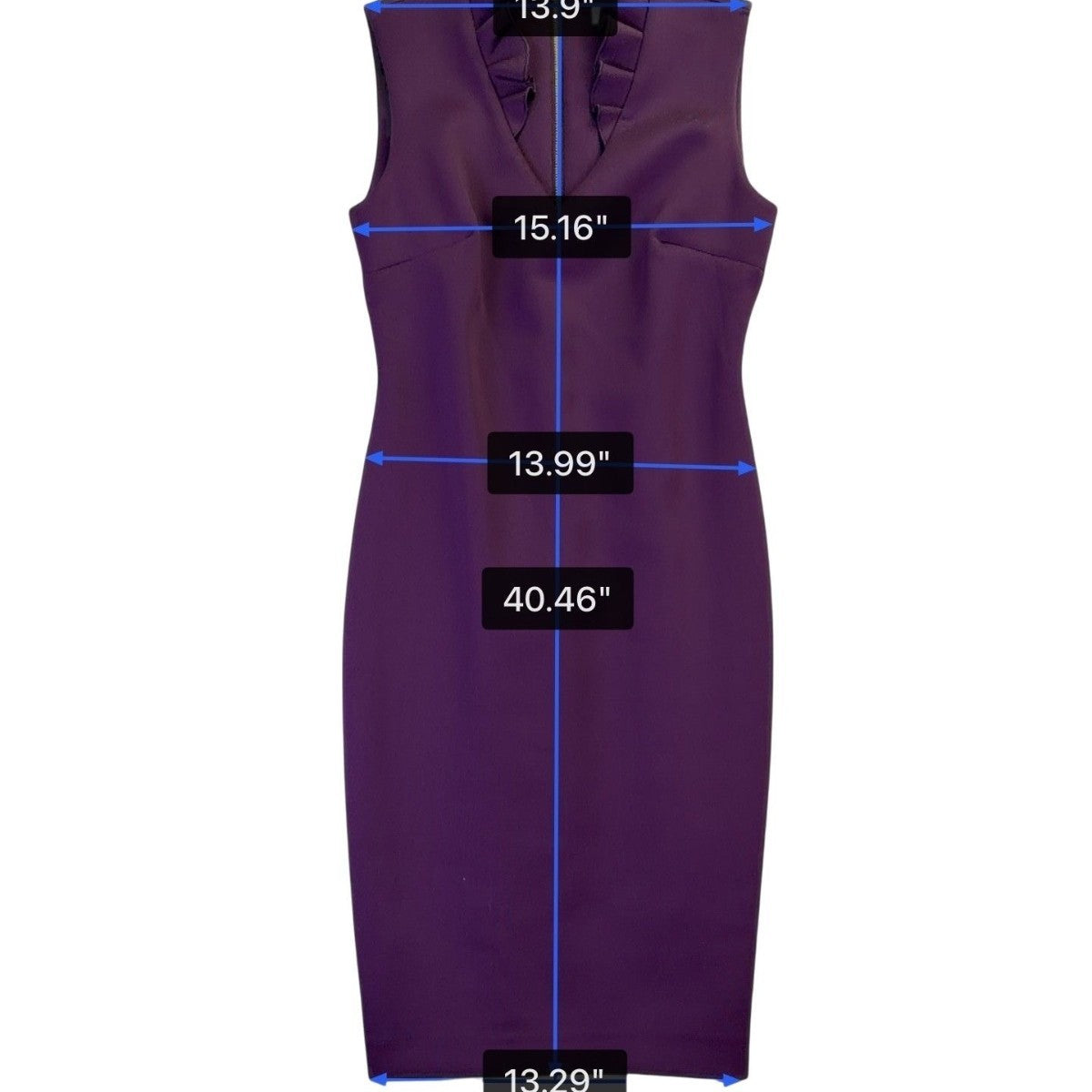 Calvin Klein Womens Purple Ruffled Neckline Sleeveless Sheath Dress Size 4