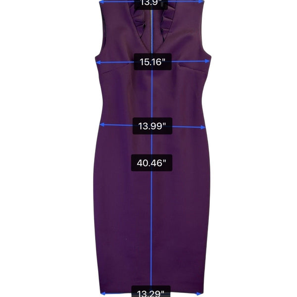 Calvin Klein Womens Purple Ruffled Neckline Sleeveless Sheath Dress Size 4