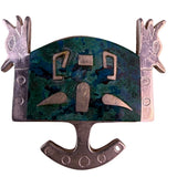Industrial Peruvian Sterling Silver Brooch With Azurite Inlay 925 Stamped
