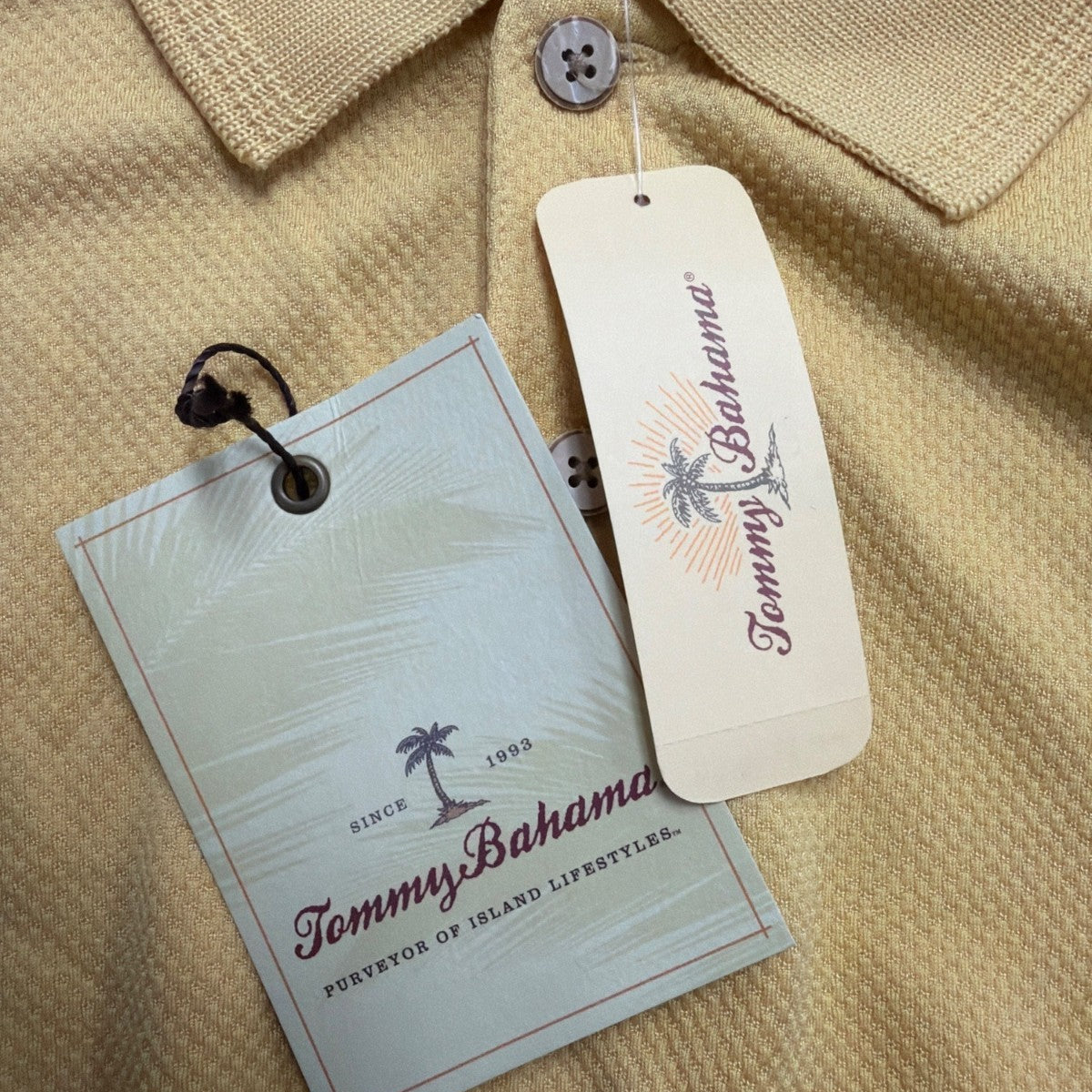 Tommy Bahama Mens Yellow Silk & Cotton Long Sleeve Polo Shirt Comfortable Sz XL