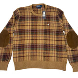 Vintage Polo Ralph Lauren Mens Plaid Knit Sweater With Elbow Patches Sz L - New