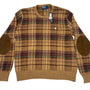 Vintage Polo Ralph Lauren Mens Plaid Knit Sweater With Elbow Patches Sz L - New