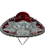 Pigalle Red & Silver Adult Mexican Sombrero Hat Velour Embroidered Traditional F