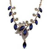 Gold Tone Womens Blue Rhinestone Necklace Statement Jewelry