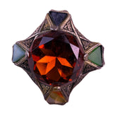Miracle Womens Silver Tone Glass Brooch With Amber & Green Gem Accents