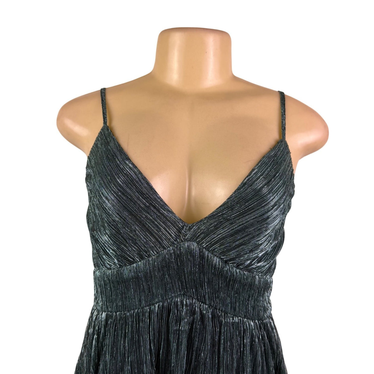 Trixxi Womens Green Metallic Layered Fit & Flare Mini Dress Sz S