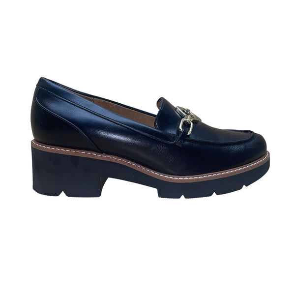Naturalizer Women’s Black Leather Loafers Slip-On Heeled Semiformal Shoes Sz 7.5