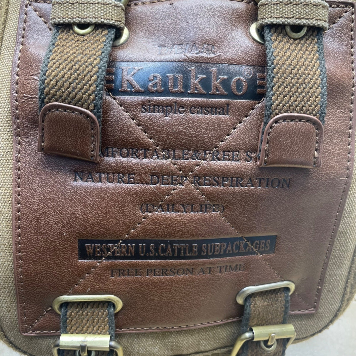 Kaukko Unisex Brown Canvas & Leather Adjustable Crossbody Strap Messenger Bag