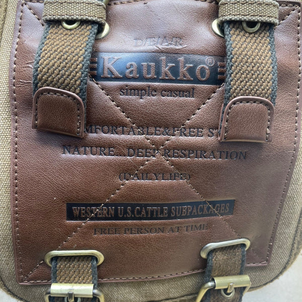 Kaukko Unisex Brown Canvas & Leather Adjustable Crossbody Strap Messenger Bag