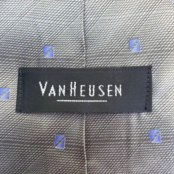Van Heusen Men’s Gray & Blue 100% Silk Tie Geometric Pattern Made In Korea