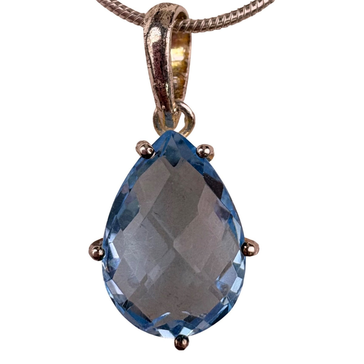 Sterling Silver Womens Blue Topaz Chain Necklace Oval Pendant Italy Made