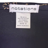 Notations Womens Black Floral Stretch Blouse Glitter Accents Size S