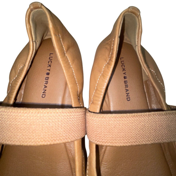 Lucky Brand Women’s Brown Leather Elastic Strap Walnen Ballet Flat Size 8M