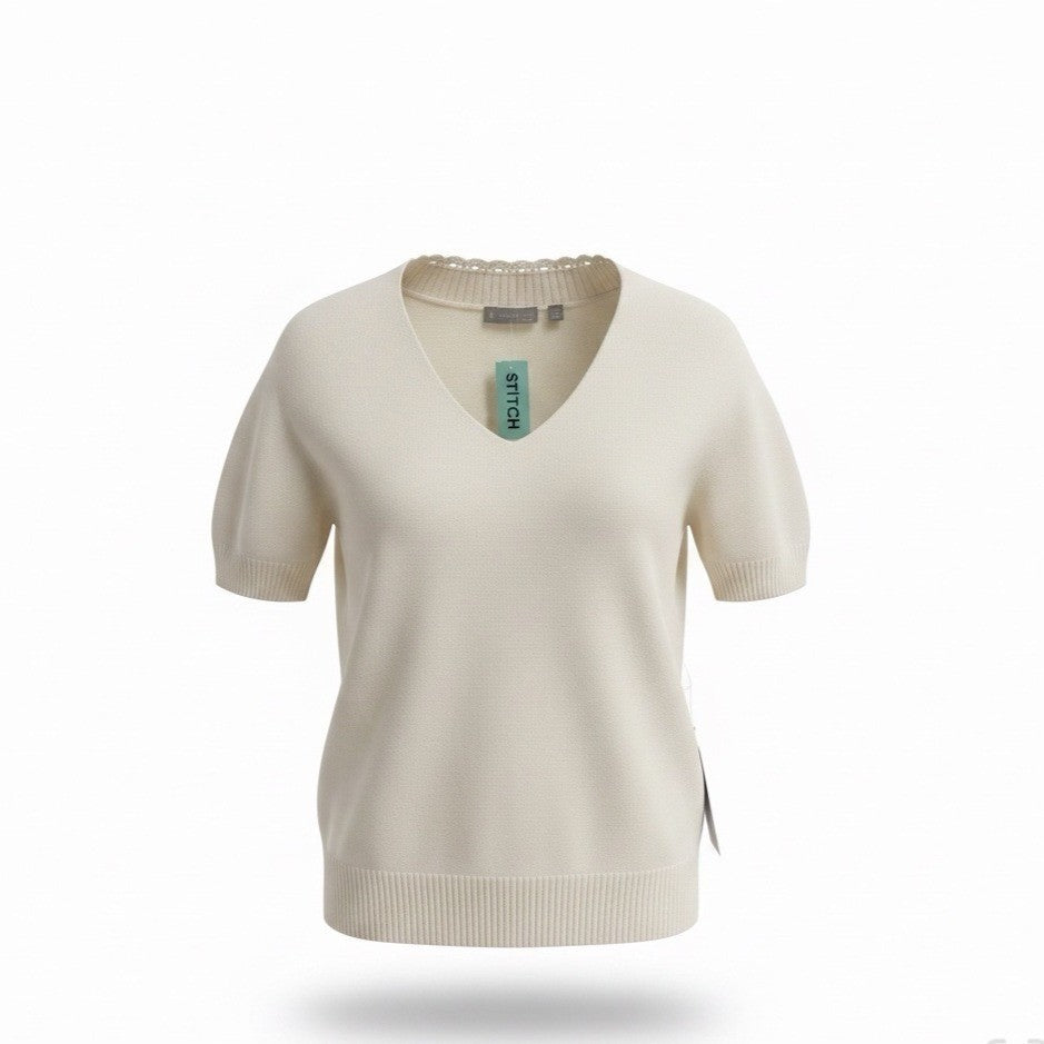 Evolution By Cyrus Womens Off-White V-Neck Short-Sleeve Sweater Size L