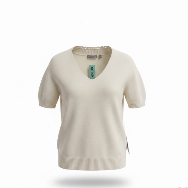 Evolution By Cyrus Womens Off-White V-Neck Short-Sleeve Sweater Size L
