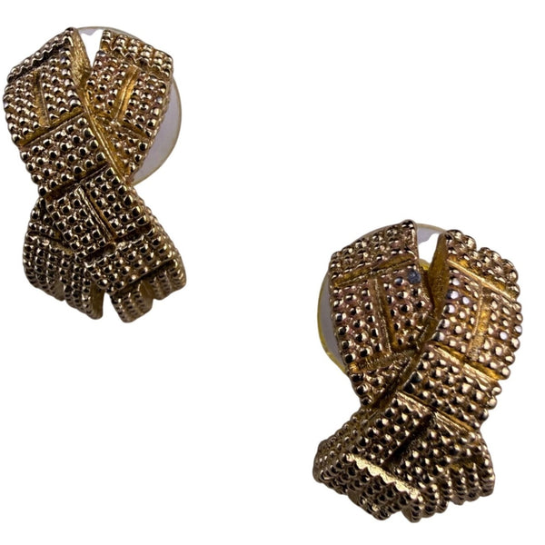 Christian D Womens Gold Tone Metal Textured Bow Post Earrings Vintage